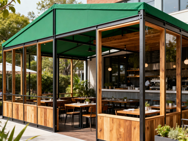 Charming Metal Patio Restaurant with Green Roof