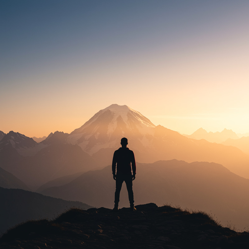 Divine Light: Man's Silhouette in Mountain Landscape Divine Light: Man's Silhouette in Mountain Landscape