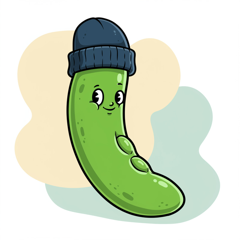 Cute Cartoon Green Bean with Beanie Cute Cartoon Green Bean with Beanie