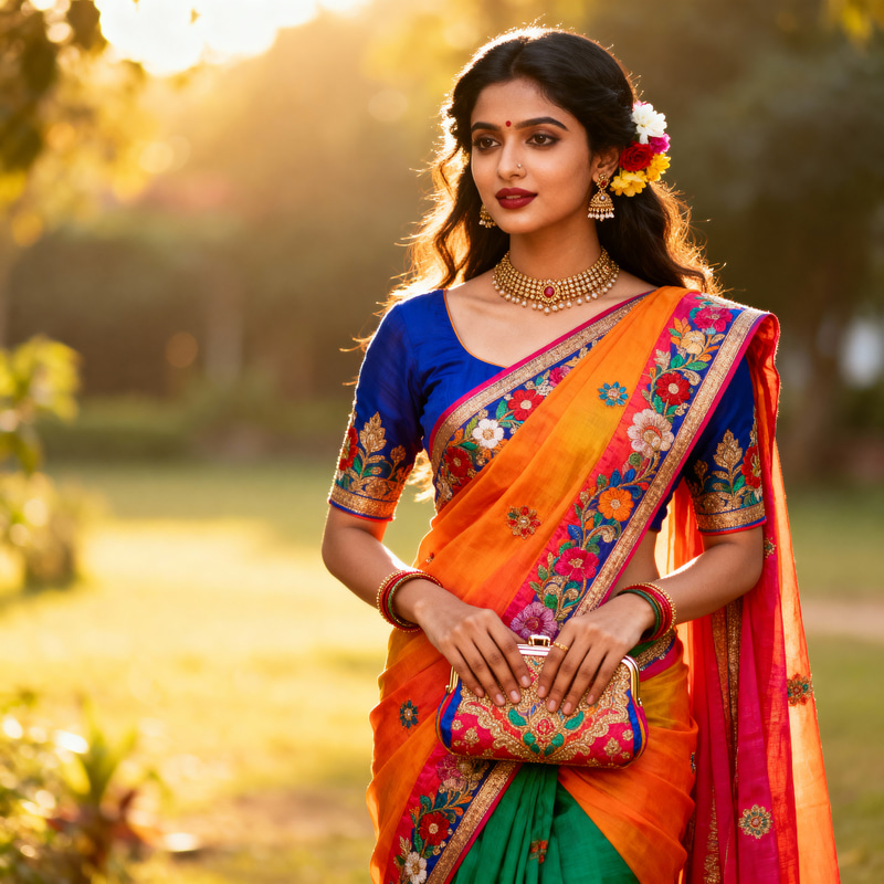 Elegant Indian Girl in Traditional Saree