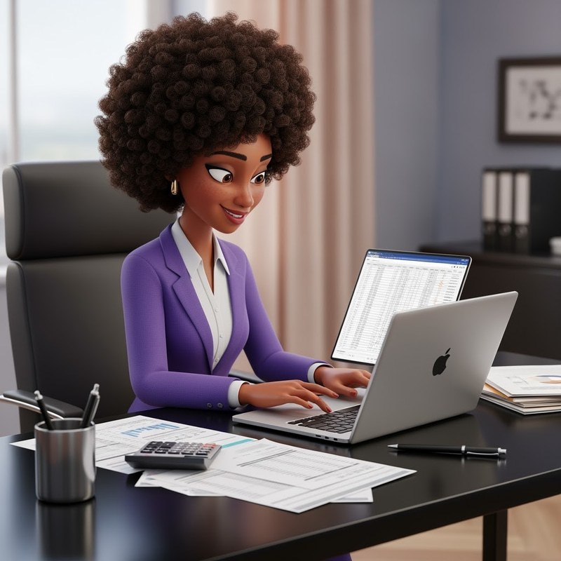 Afrocentric Cartoon Accountant at Work Afrocentric Cartoon Accountant at Work