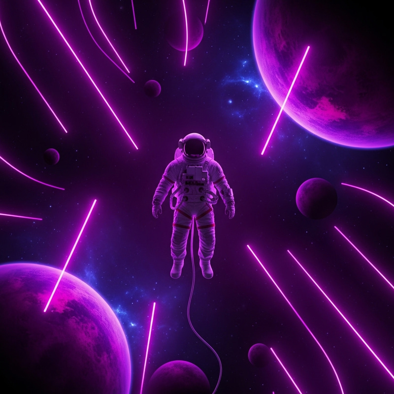 Astronaut in Purple Space with LED Planets Astronaut in Purple Space with LED Planets