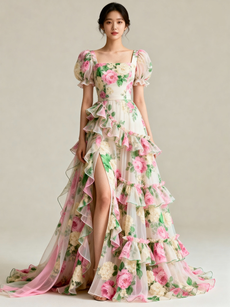 Elegant Floral-Print Gown for Special Occasions Elegant Floral-Print Gown for Special Occasions