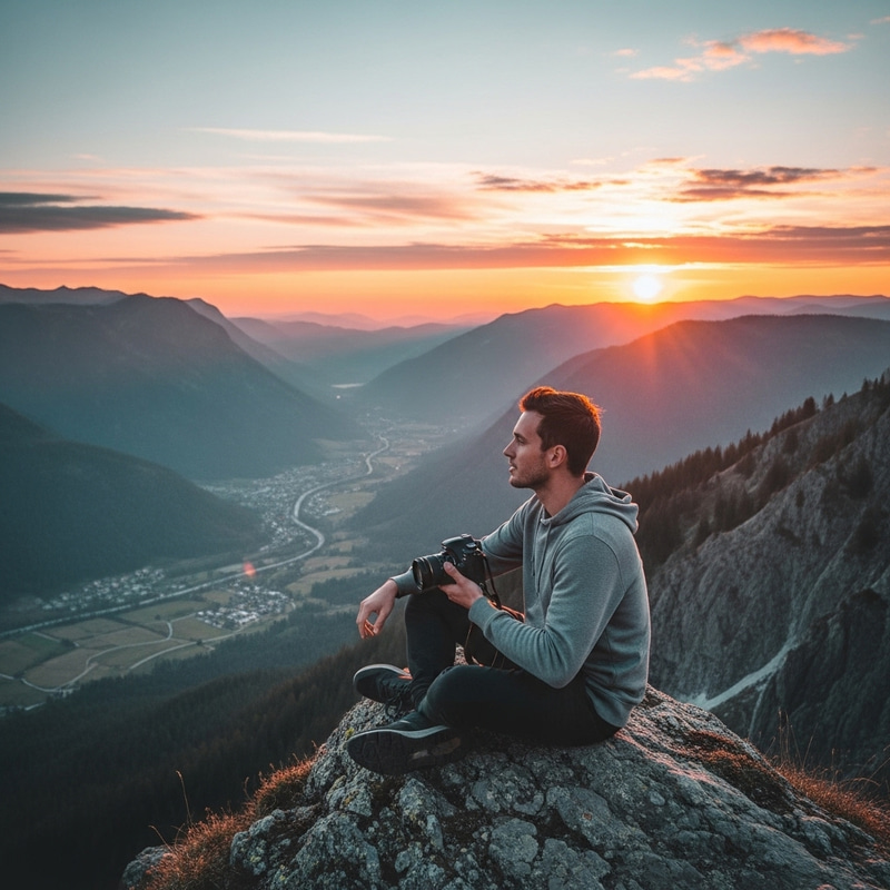 Sunset Serenity: Model on Mountain Peak Sunset Serenity: Model on Mountain Peak