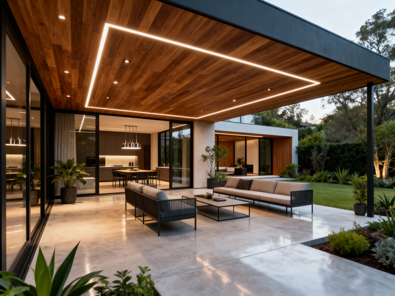 Ultra Modern Outdoor Patio Design with Wooden Ceiling Ultra Modern Outdoor Patio Design with Wooden Ceiling