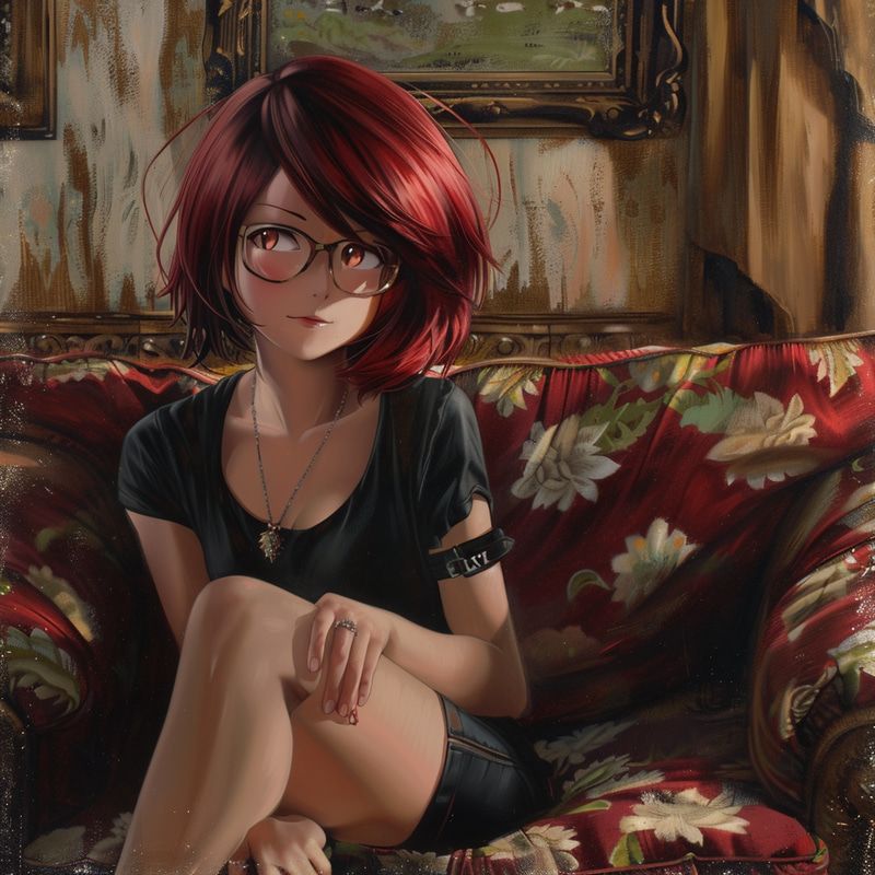 Woman on Couch Gazing Longingly – Relaxed Elegance Woman on Couch Gazing Longingly – Relaxed Elegance