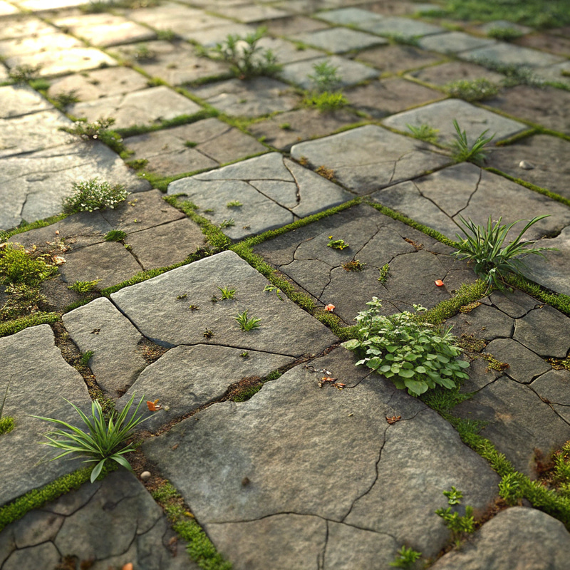 Old Stone Floor Texture with Plants and Cracks Old Stone Floor Texture with Plants and Cracks