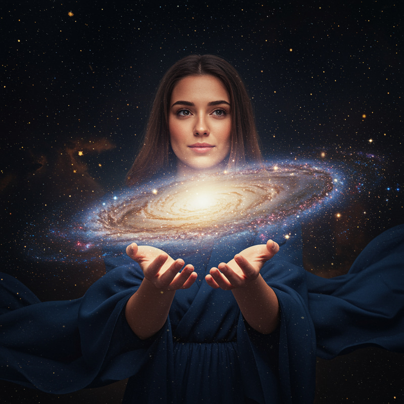 Woman Holding the Universe: A Cosmic Perspective