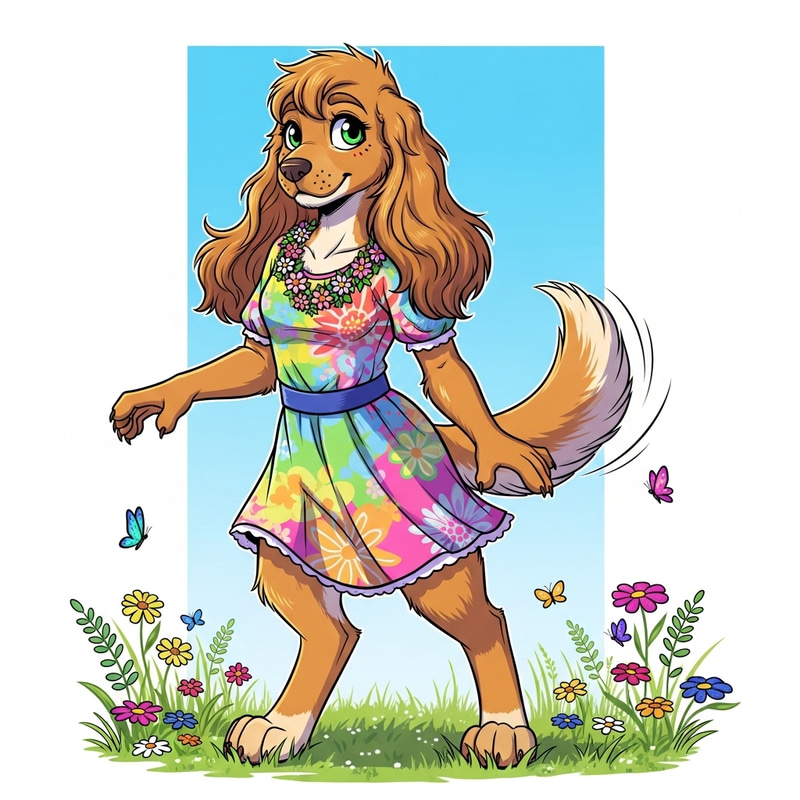 Stylized Girl Cocker Spaniel Fursona Art