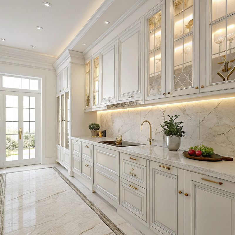 Bright White Kitchen with Marble Countertops Bright White Kitchen with Marble Countertops