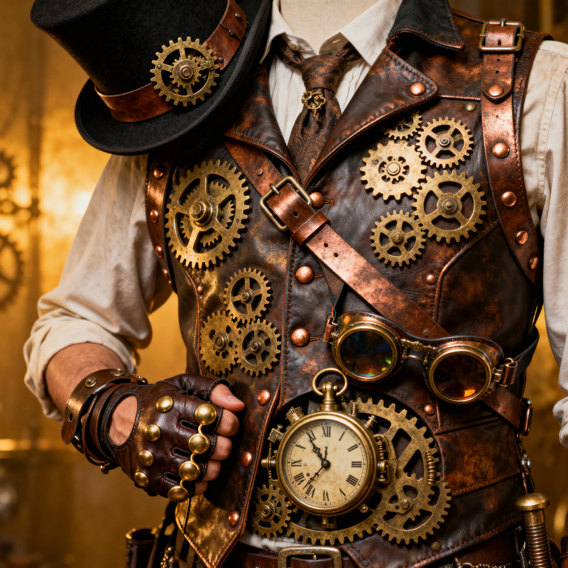 Intricate Steampunk Costume: Gears & Leather Accents Intricate Steampunk Costume: Gears & Leather Accents