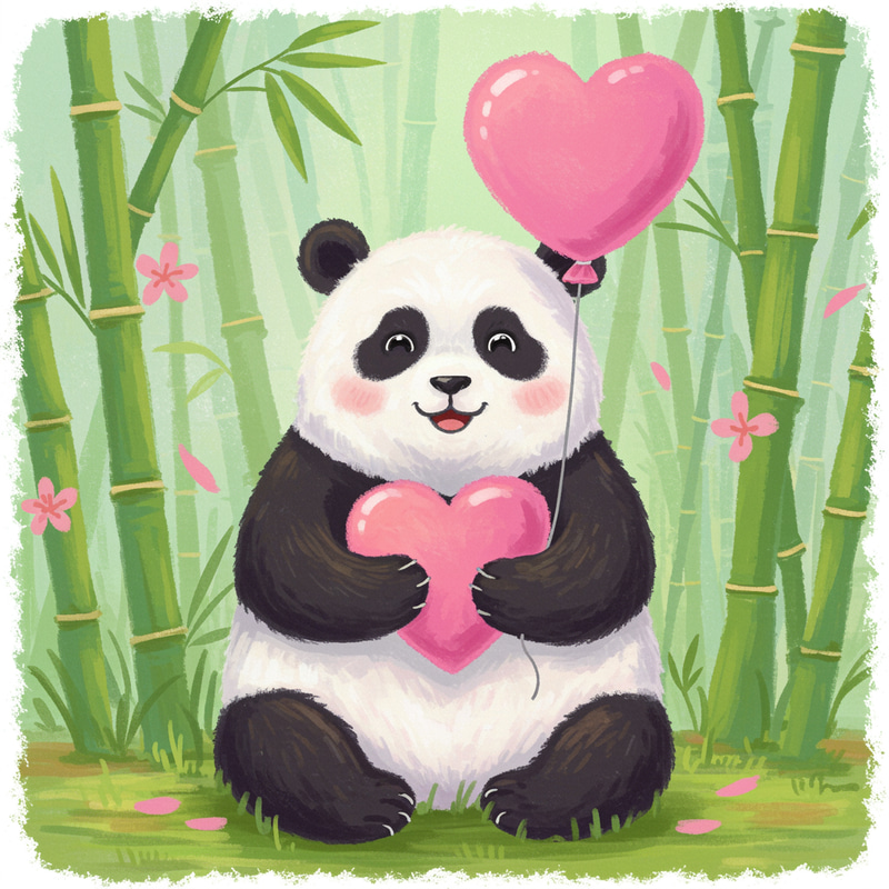 Whimsical Panda with Heart Balloon Illustration Whimsical Panda with Heart Balloon Illustration