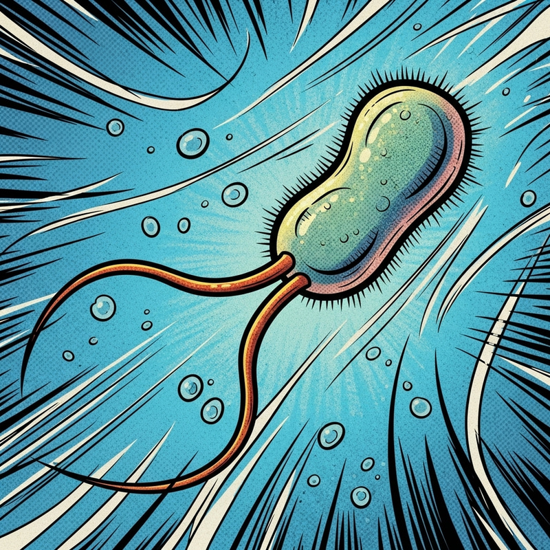 Comic Style Bacteria with Three Flagella