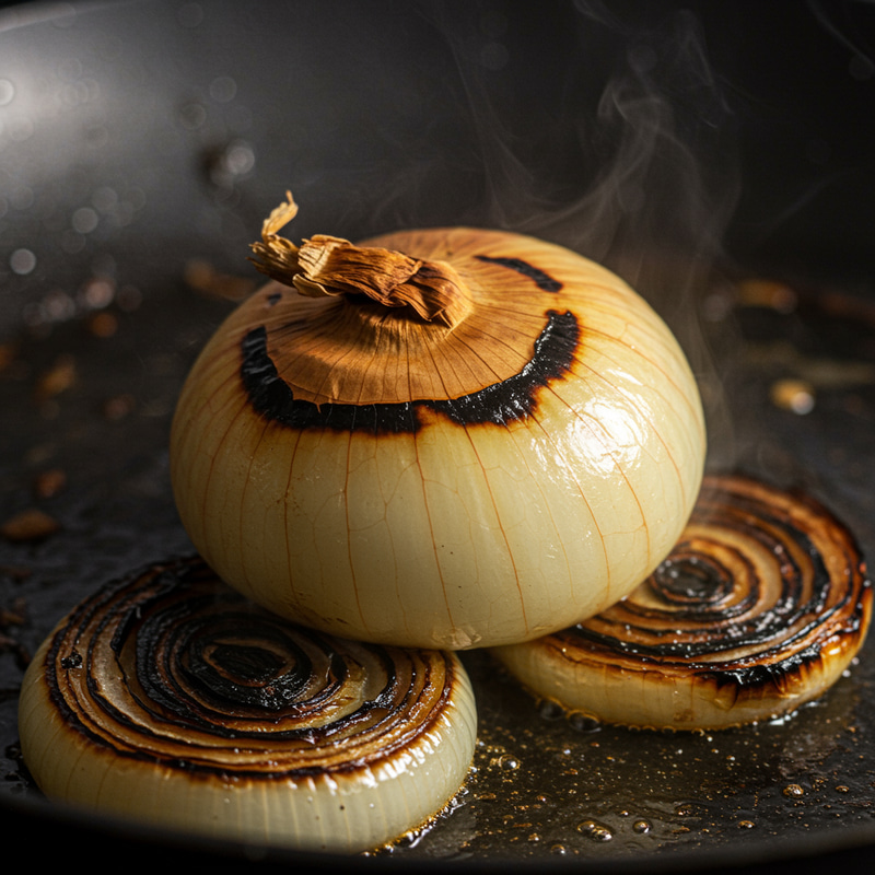 Onion Cooking Over Burnt Onion