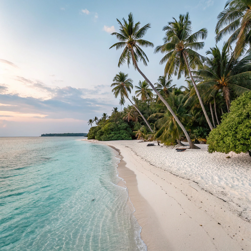 Stunning Beach in Maldives with White Sand and Palms Stunning Beach in Maldives with White Sand and Palms