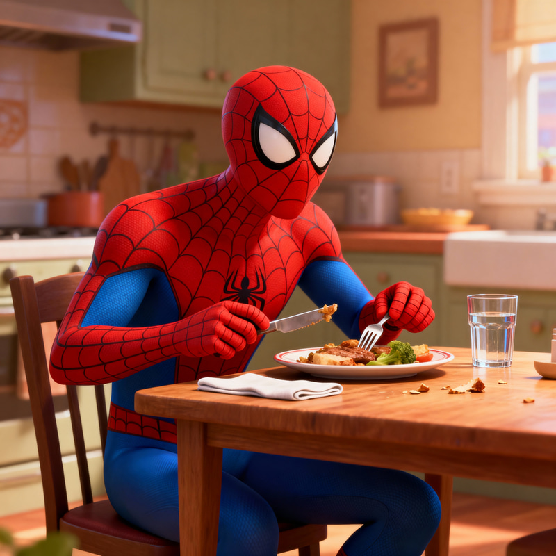 Spiderman Dining in Pixar Style