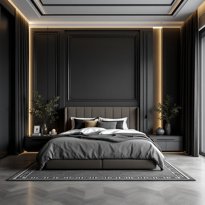 Modern Bedroom Interior with Black Bed Modern Bedroom Interior with Black Bed