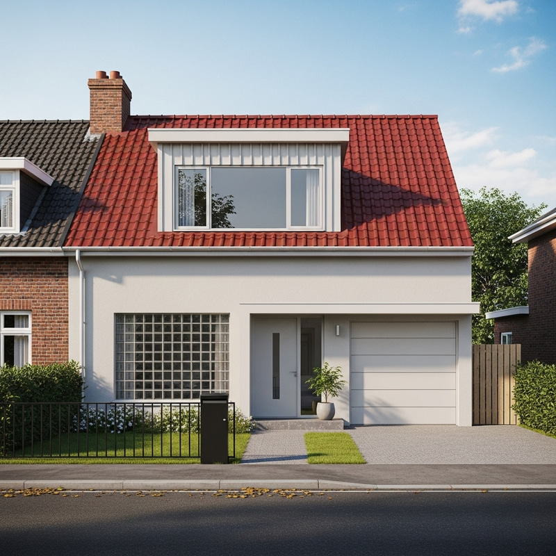 Stunning Red Roof Home with Off-White Facade Stunning Red Roof Home with Off-White Facade