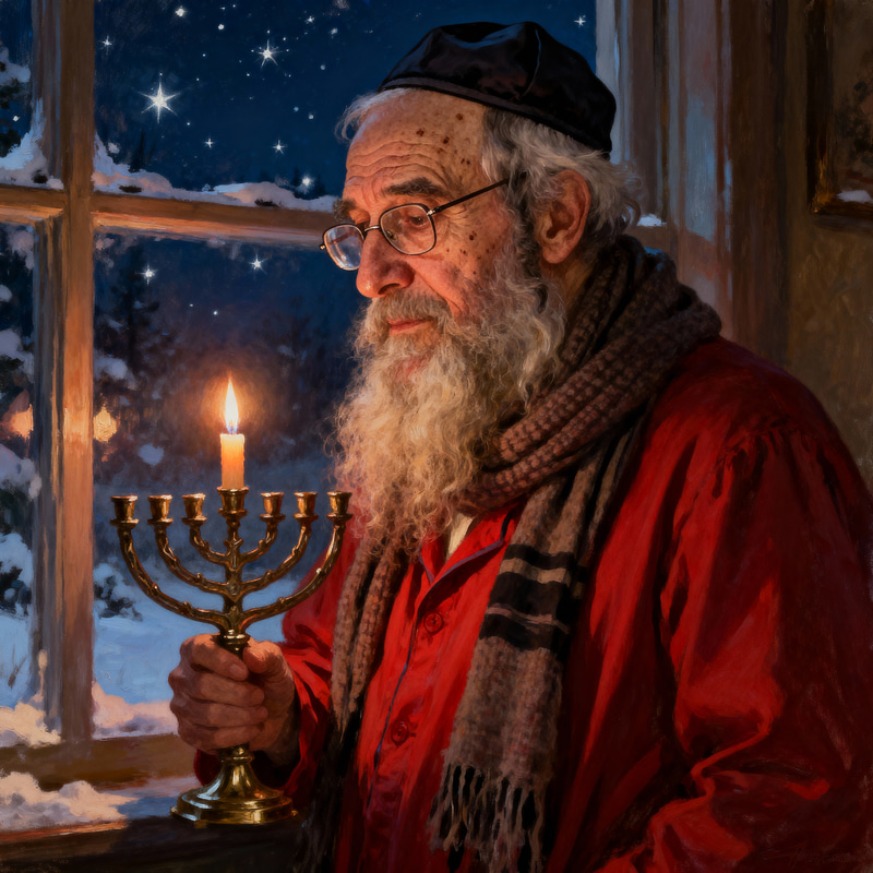 Elderly Jewish Man with Menorah - Digital Portrait Art Elderly Jewish Man with Menorah - Digital Portrait Art