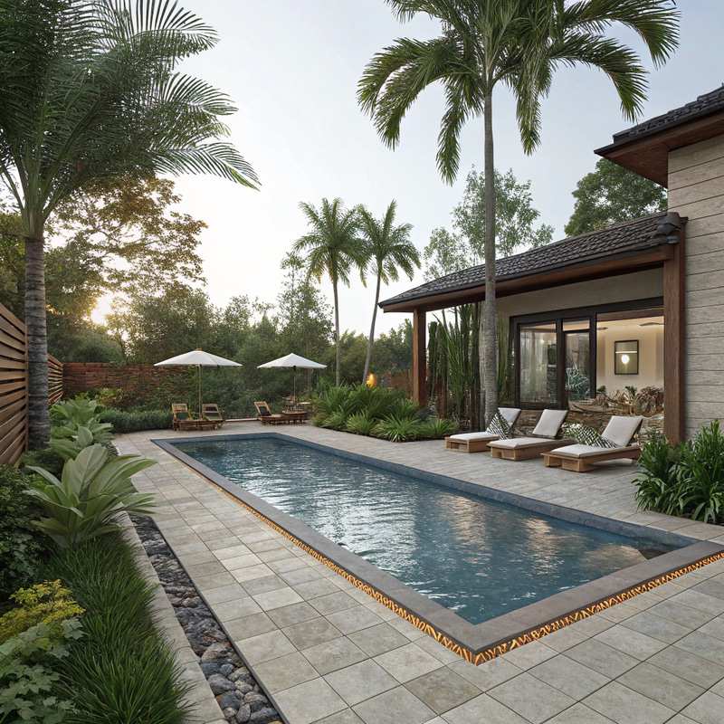 Outdoor Pool Area Design for 7x4m Pool by Verandah Outdoor Pool Area Design for 7x4m Pool by Verandah