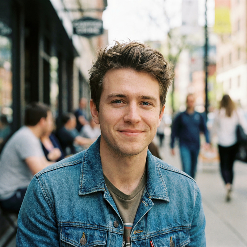 Young Man with Brown Hair and Blue Eyes Young Man with Brown Hair and Blue Eyes