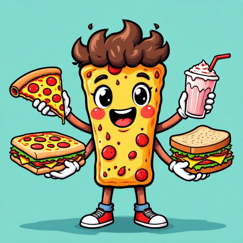 Playful Animated Food Mascot with Four Hands