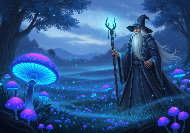 Enchanting Twilight: A Wizard's Mushroom Realm Enchanting Twilight: A Wizard's Mushroom Realm