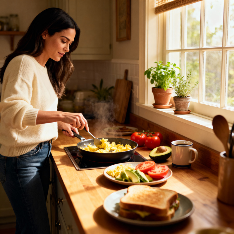 Mila Kunis Cooking Breakfast in Sunlit Kitchen Mila Kunis Cooking Breakfast in Sunlit Kitchen