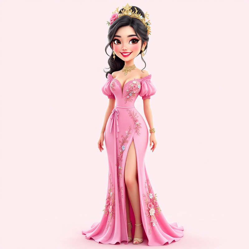 Elegant Filipiniana Dress Caricature Art Elegant Filipiniana Dress Caricature Art