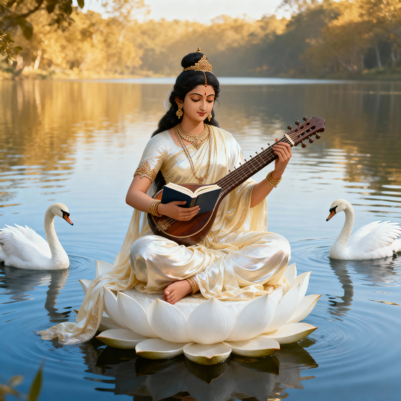 Saraswati Goddess in Lotus: Art and Imagery
