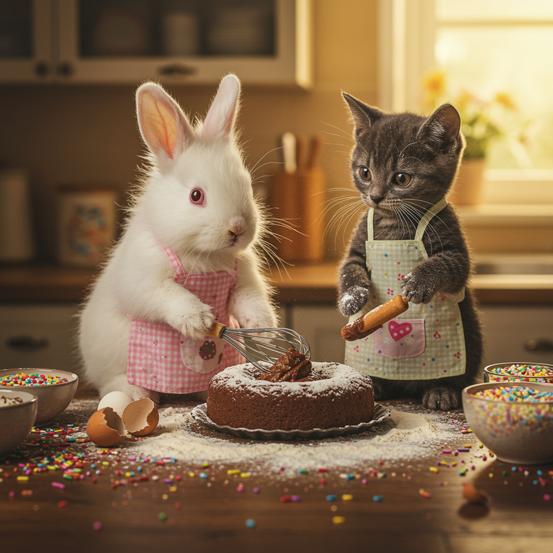 Baking Buddies: Fun with a Cat and Rabbit