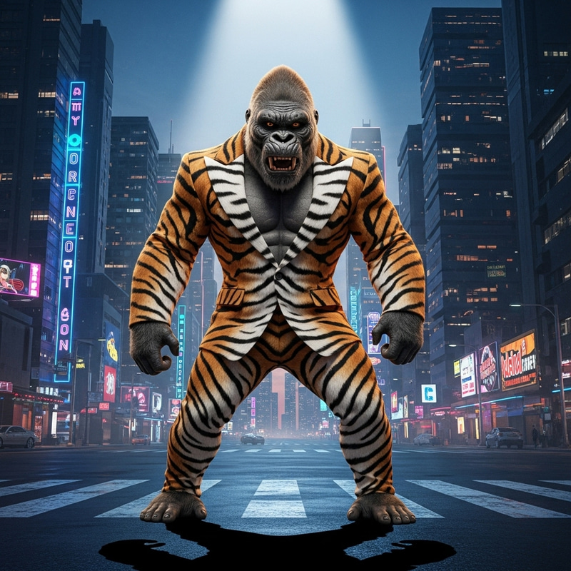 Fashionable King Kong in 3D Realistic Artwork Fashionable King Kong in 3D Realistic Artwork