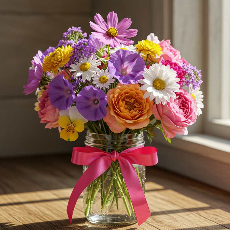 Wild Flower Bouquet with Ribbon Bow