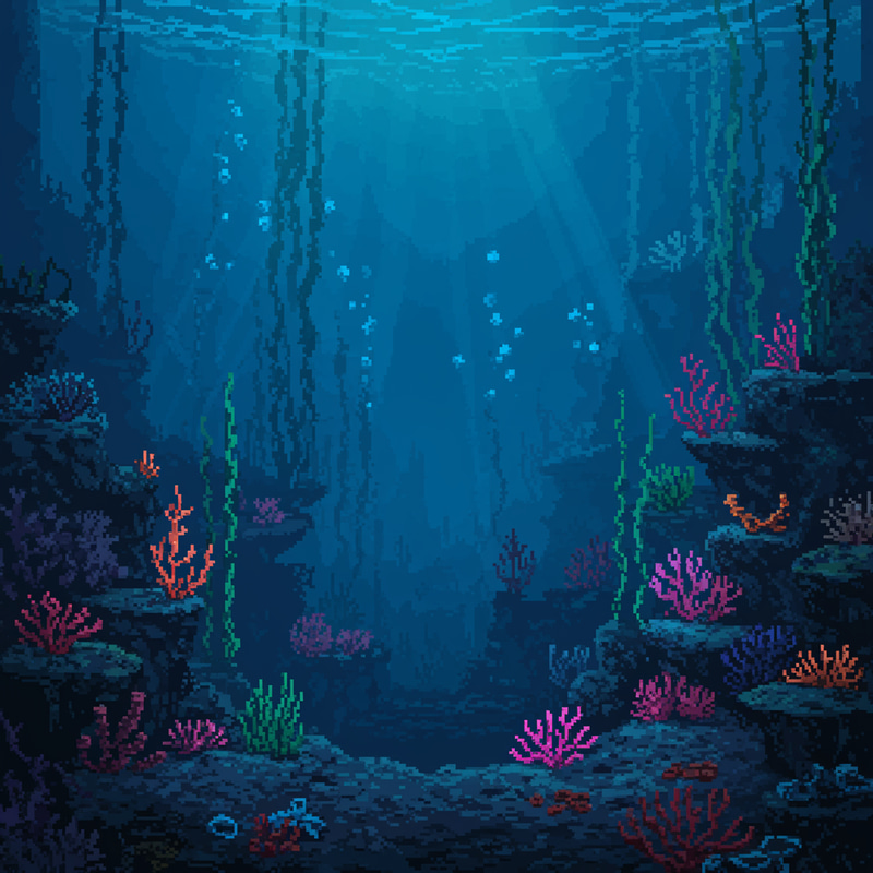 Stunning Deep Sea Pixel Art - No Fish Design Stunning Deep Sea Pixel Art - No Fish Design