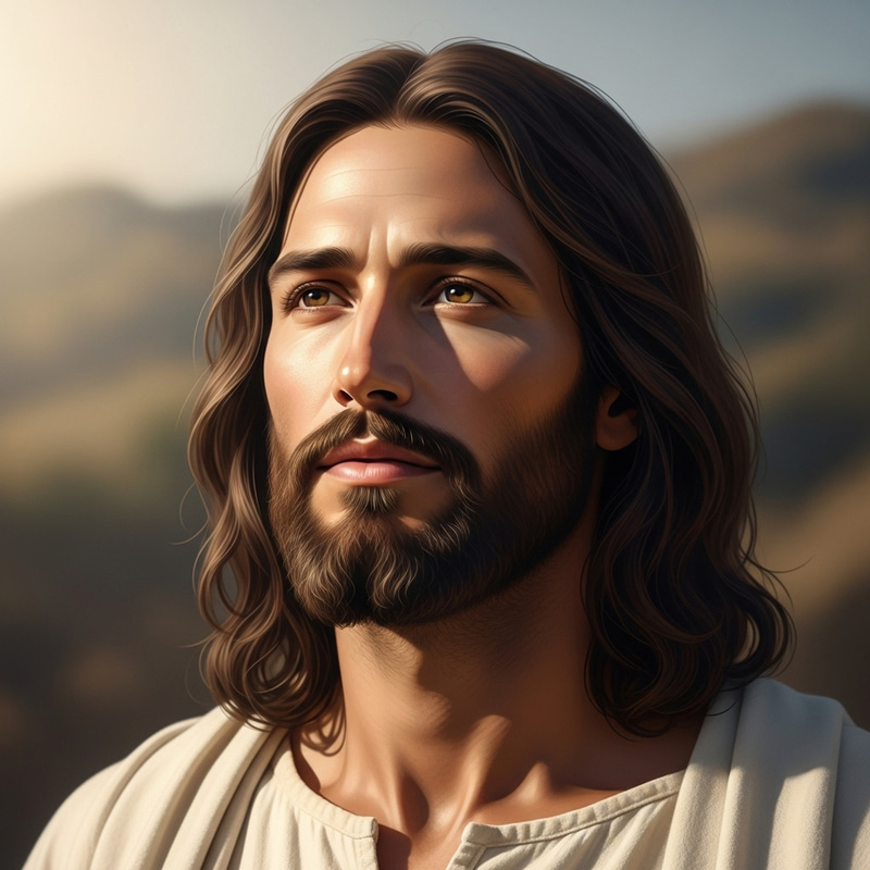 Jesus Christ with Shoulder Length Hair and Beard