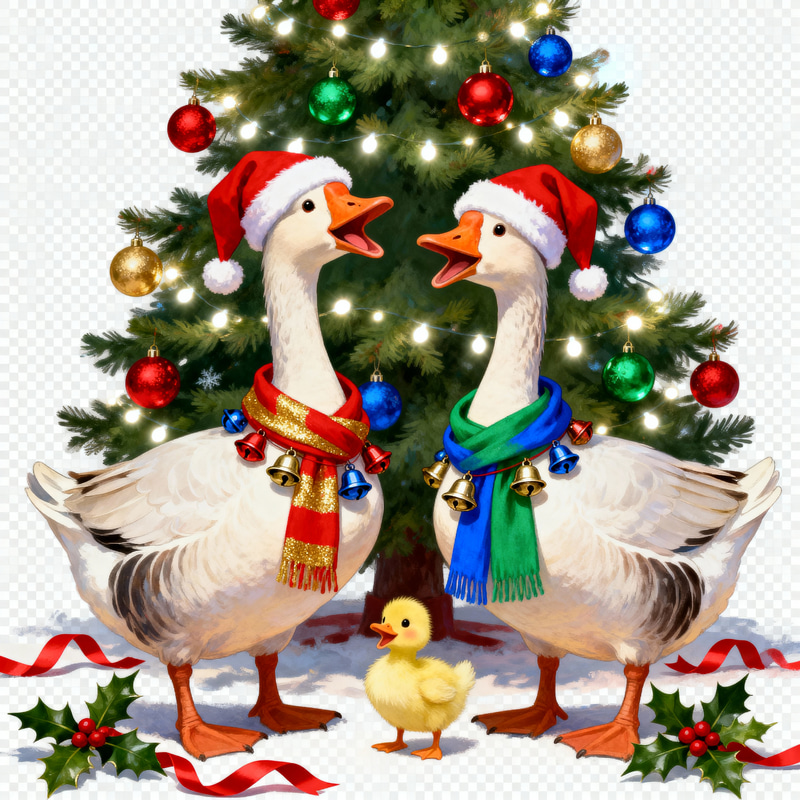 Whimsical Christmas Geese Family Decorations Whimsical Christmas Geese Family Decorations