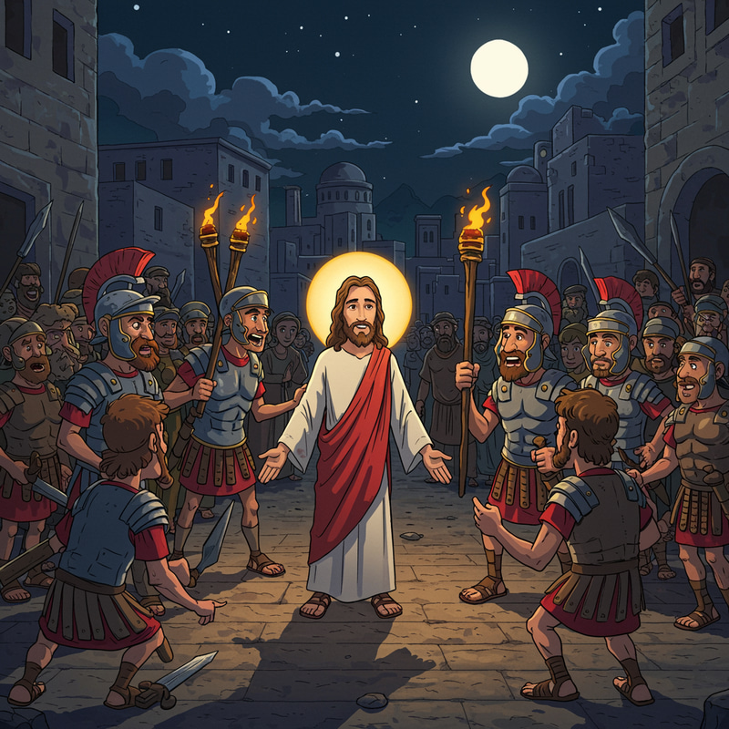 Jesus Arrest and Trial Cartoon