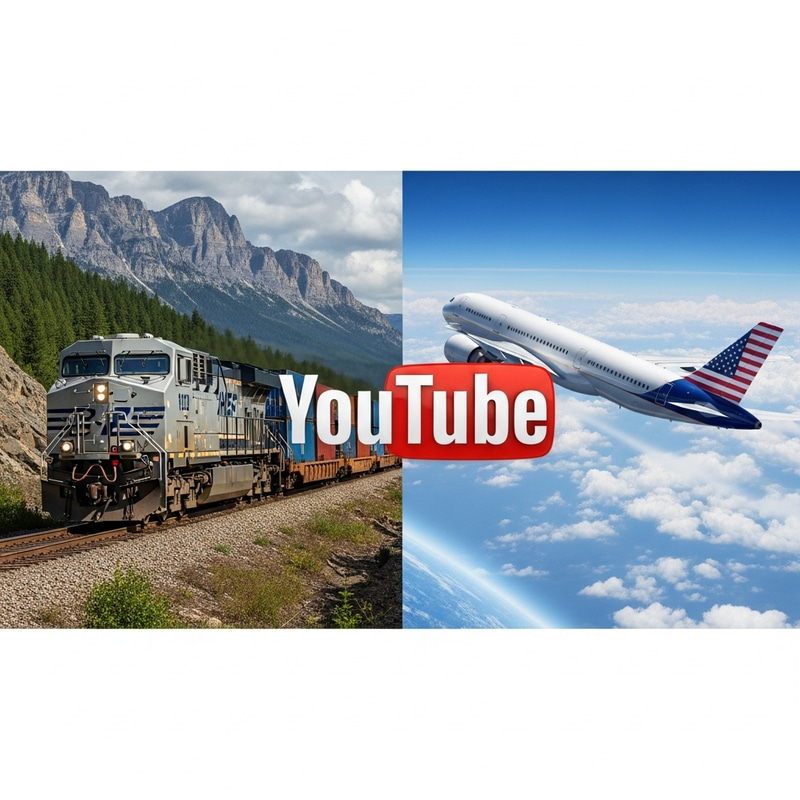 Airliner & Freight Train YouTube Logo Design Airliner & Freight Train YouTube Logo Design