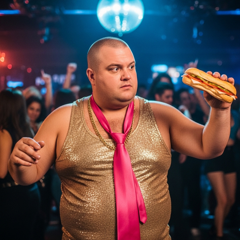 Fat Male Stripper with Submarine Sandwich