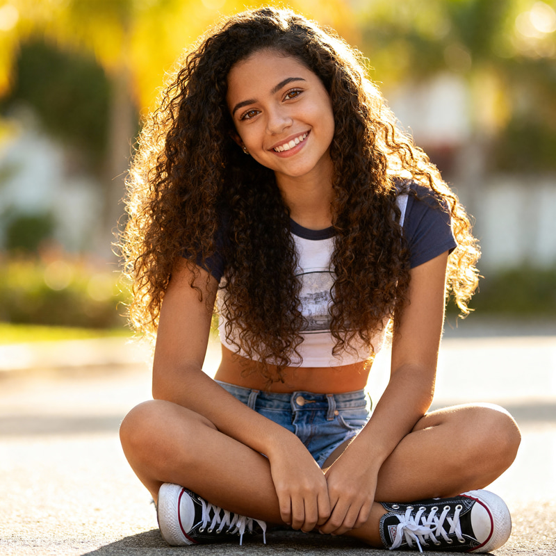 Cute Puerto Rican Girl in Casual Summer Outfit