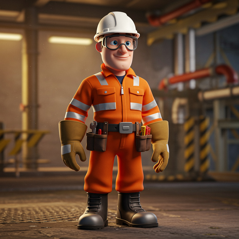 Cartoon PPE Character in Offshore Setting Cartoon PPE Character in Offshore Setting