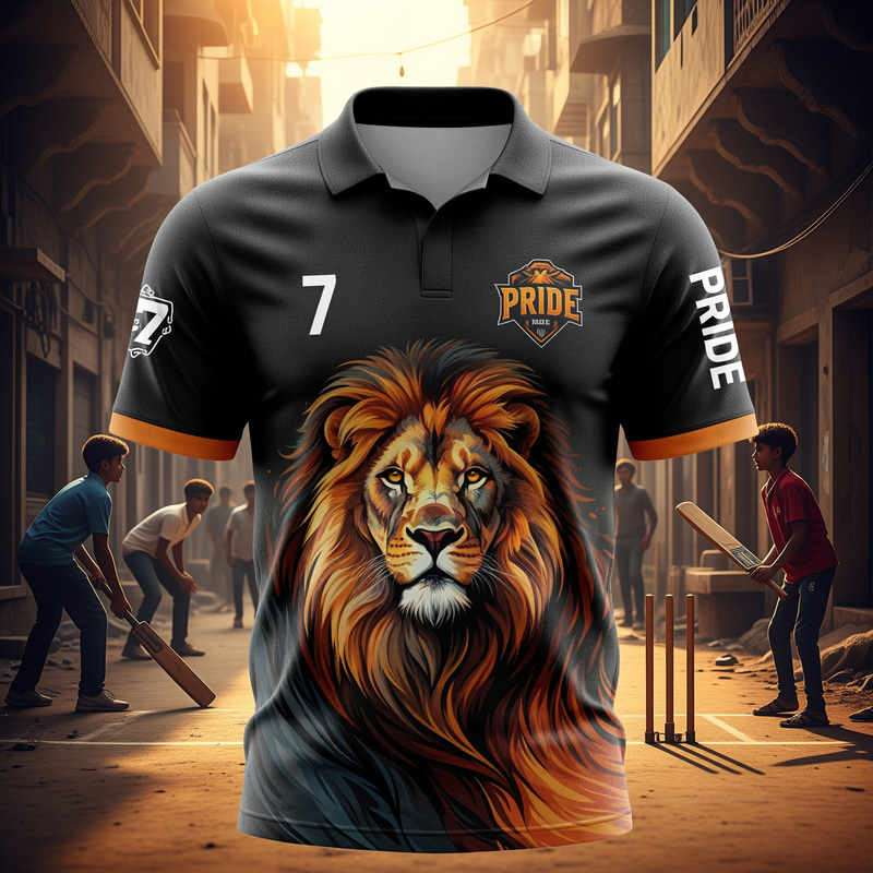 Lion-Themed Jersey Design for Gully Cricket