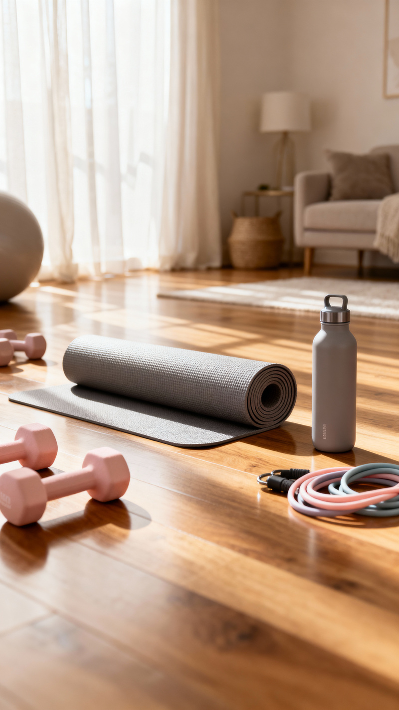 Elegant Home Interior with Yoga Accessories Elegant Home Interior with Yoga Accessories