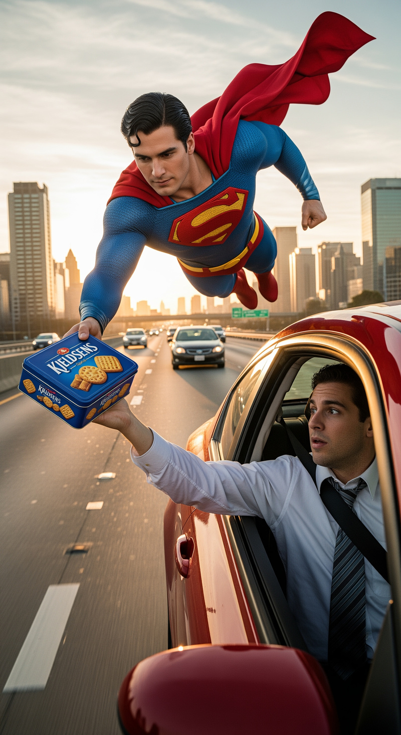 Superman Delivers Cookies to Office Worker Superman Delivers Cookies to Office Worker