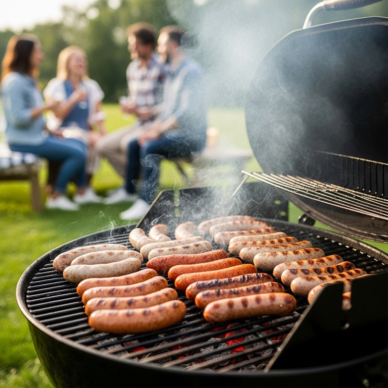 Grilling Sausages Outdoors with Friends