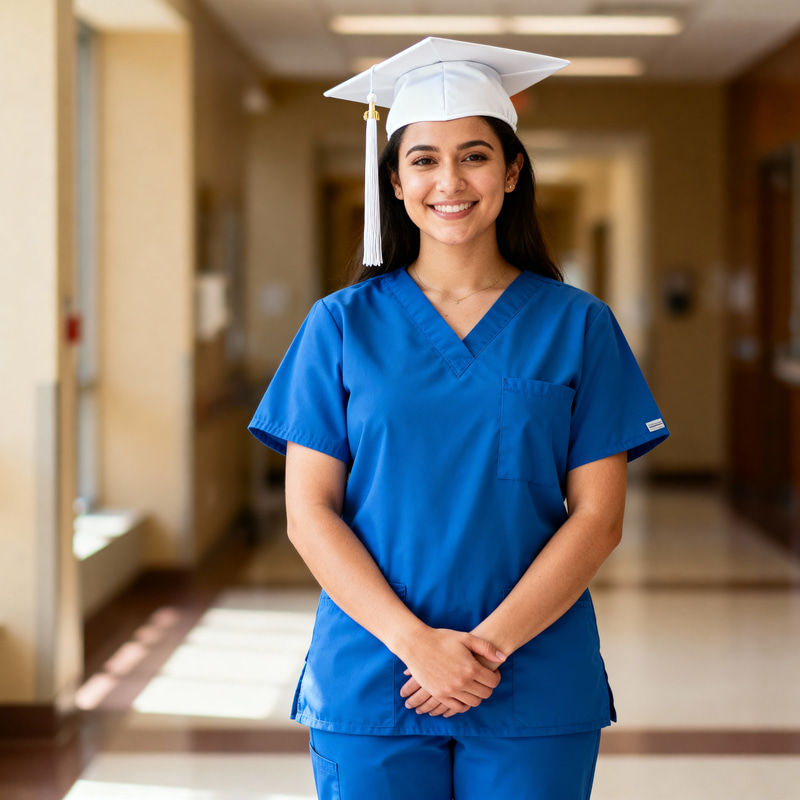 Stylish Nurse Scrubs with Graduation Hat