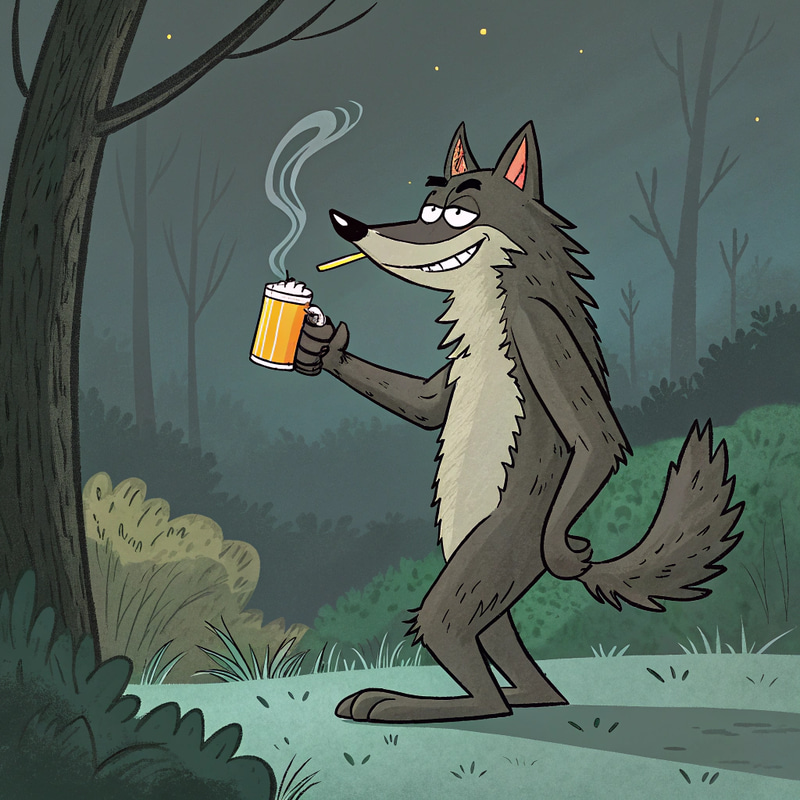 Wolf with Beer and Cigarette Wolf with Beer and Cigarette
