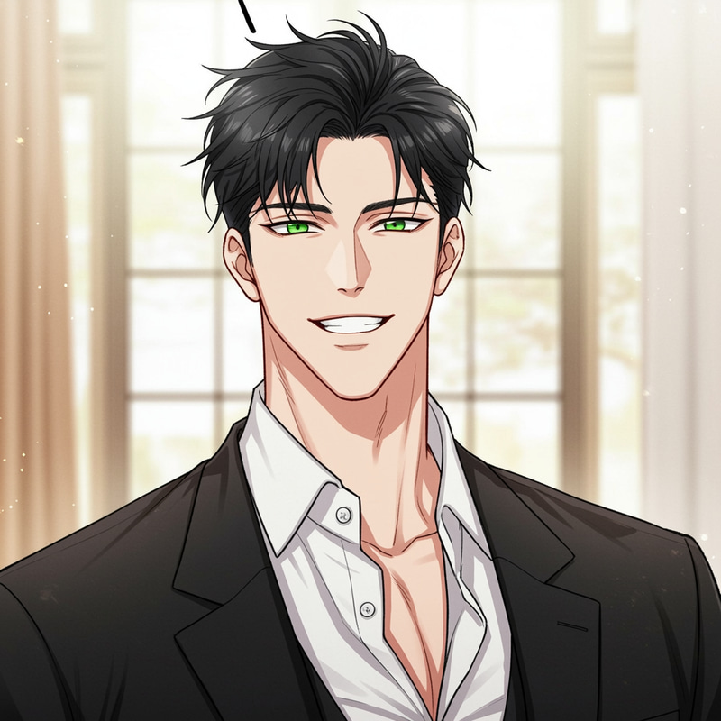 Handsome Male Manga Character in Black Suit