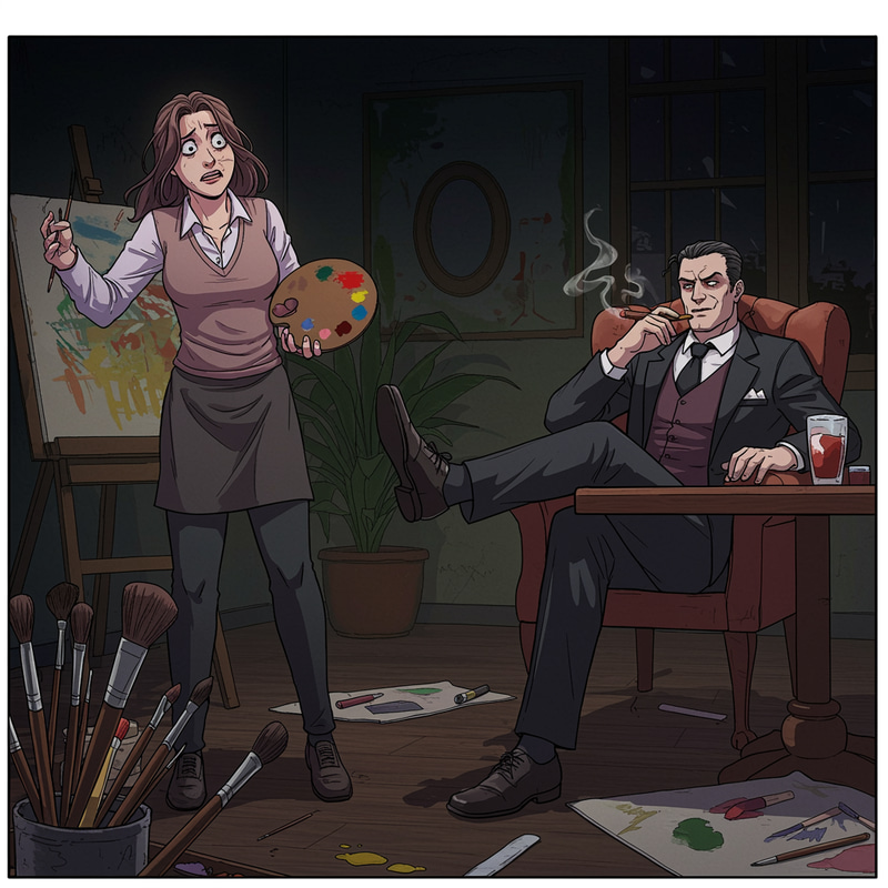 Dark Webtoon Scene: Artist and Villain Encounter Dark Webtoon Scene: Artist and Villain Encounter