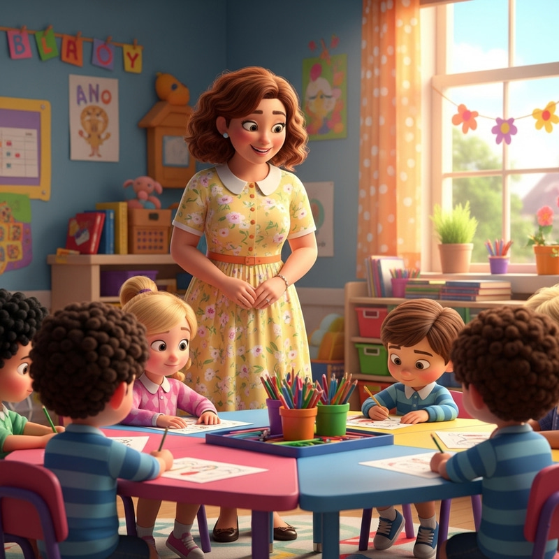 Pixar Style Kindergarten Teacher Coloring Page Pixar Style Kindergarten Teacher Coloring Page